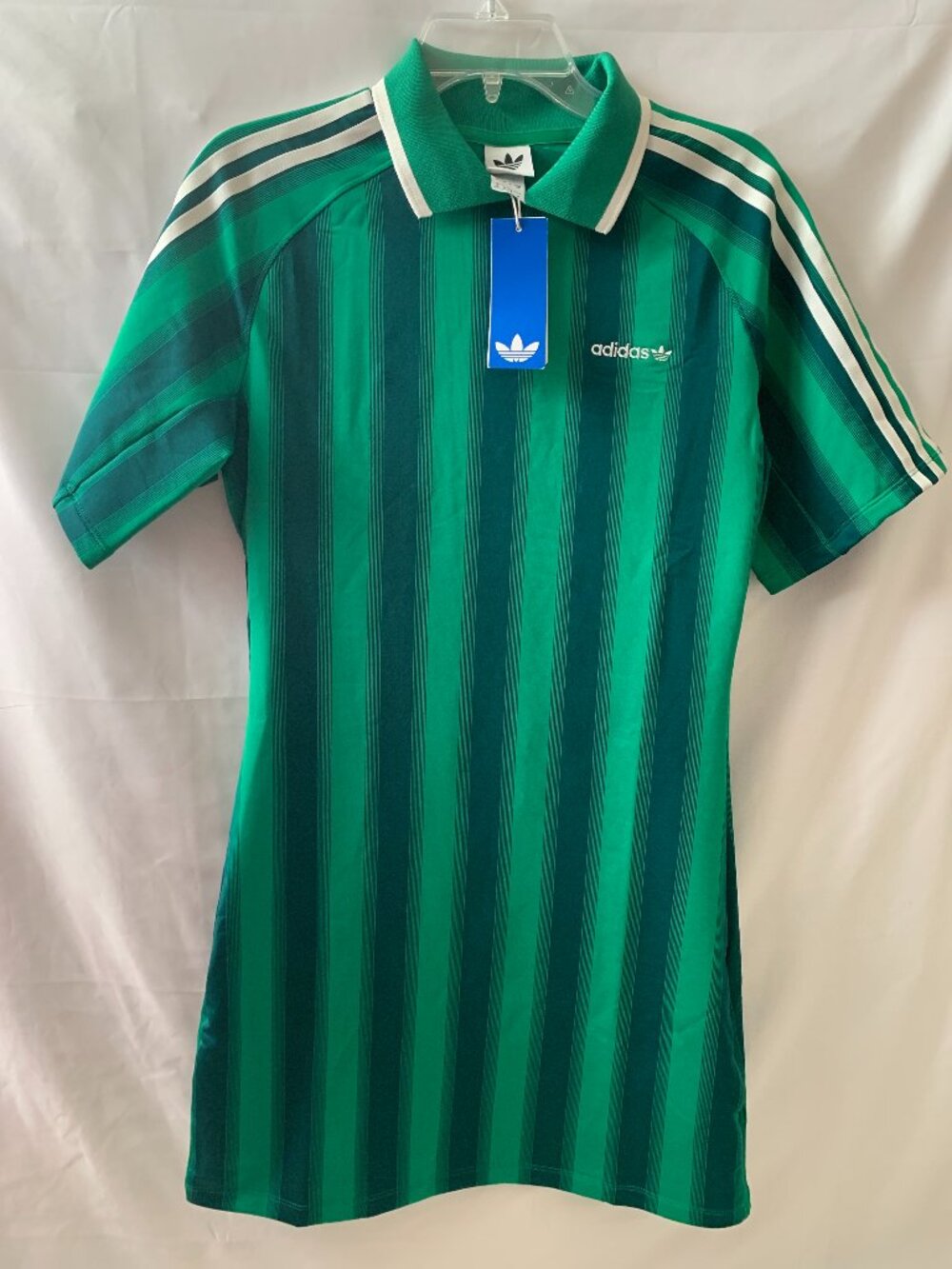ADIDAS ORIGINALS Soccer Inspired Stripes Graphic Mini Dress in Green Sz MEDIUM